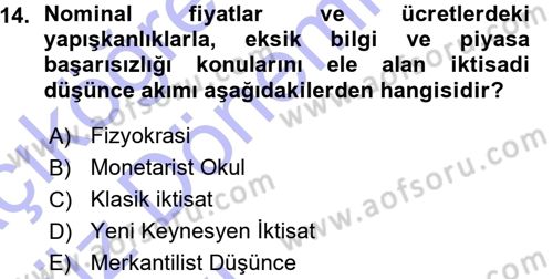 İstihdam ve İşsizlik Dersi 2015 - 2016 Yılı (Vize) Ara Sınav Soruları 14. Soru