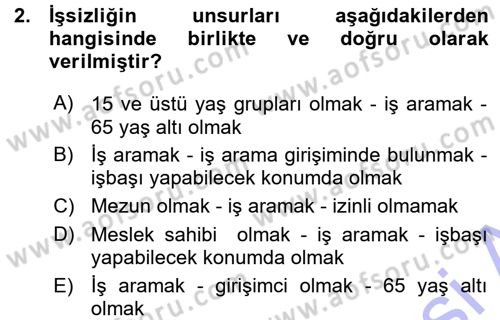 İstihdam ve İşsizlik Dersi 2015 - 2016 Yılı (Vize) Ara Sınav Soruları 2. Soru