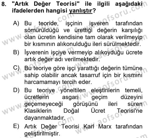 İstihdam ve İşsizlik Dersi 2015 - 2016 Yılı (Vize) Ara Sınav Soruları 8. Soru
