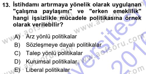 İstihdam ve İşsizlik Dersi 2015 - 2016 Yılı (Final) Dönem Sonu Sınav Soruları 13. Soru