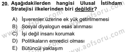 İstihdam ve İşsizlik Dersi 2015 - 2016 Yılı (Final) Dönem Sonu Sınav Soruları 20. Soru