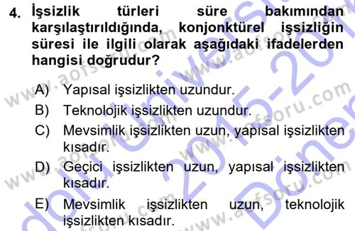 İstihdam ve İşsizlik Dersi 2015 - 2016 Yılı (Final) Dönem Sonu Sınav Soruları 4. Soru