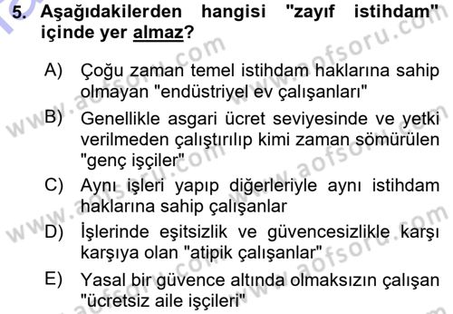 İstihdam ve İşsizlik Dersi 2015 - 2016 Yılı (Final) Dönem Sonu Sınav Soruları 5. Soru