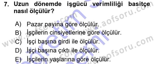 İstihdam ve İşsizlik Dersi 2015 - 2016 Yılı (Final) Dönem Sonu Sınav Soruları 7. Soru