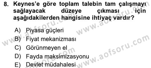 İstihdam ve İşsizlik Dersi 2016 - 2017 Yılı (Vize) Ara Sınavı 8. Soru