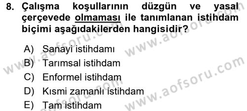 İstihdam ve İşsizlik Dersi 2016 - 2017 Yılı (Final) Dönem Sonu Sınav Soruları 8. Soru