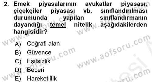 İstihdam ve İşsizlik Dersi 2017 - 2018 Yılı 3 Ders Sınav Soruları 2. Soru