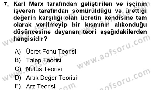 İstihdam ve İşsizlik Dersi 2017 - 2018 Yılı 3 Ders Sınav Soruları 7. Soru