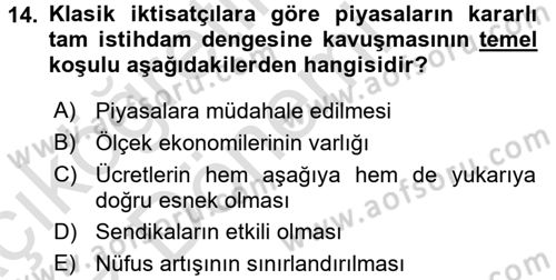 İstihdam ve İşsizlik Dersi 2017 - 2018 Yılı (Vize) Ara Sınav Soruları 14. Soru