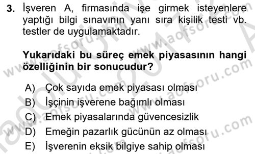 İstihdam ve İşsizlik Dersi 2017 - 2018 Yılı (Vize) Ara Sınav Soruları 3. Soru