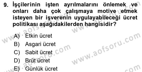 İstihdam ve İşsizlik Dersi 2017 - 2018 Yılı (Vize) Ara Sınav Soruları 9. Soru