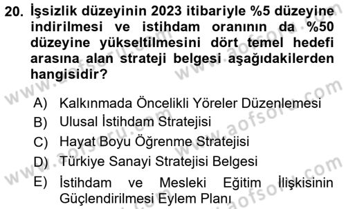 İstihdam ve İşsizlik Dersi 2017 - 2018 Yılı (Final) Dönem Sonu Sınav Soruları 20. Soru