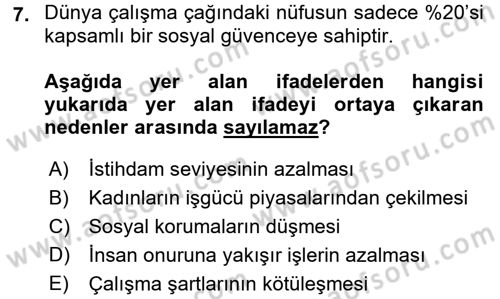 İstihdam ve İşsizlik Dersi 2017 - 2018 Yılı (Final) Dönem Sonu Sınav Soruları 7. Soru