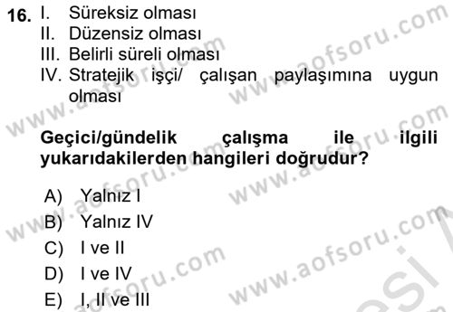 İstihdam ve İşsizlik Dersi 2022 - 2023 Yılı (Vize) Ara Sınav Soruları 16. Soru