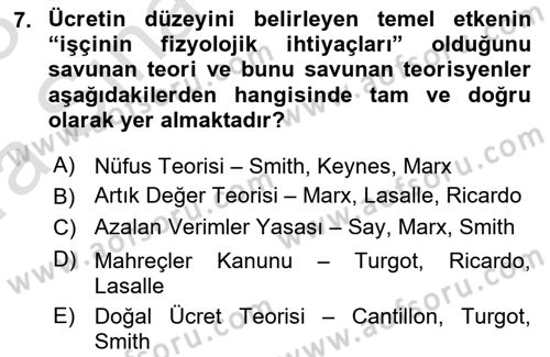 İstihdam ve İşsizlik Dersi Ara Sınavı Deneme Sınav Soruları 7. Soru