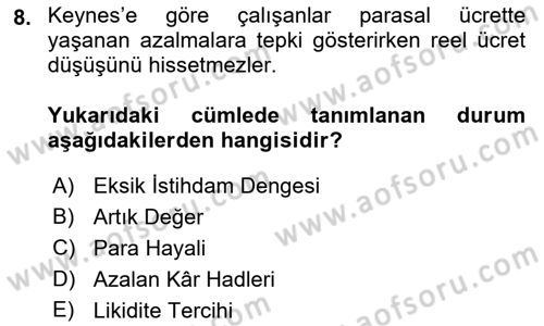 İstihdam ve İşsizlik Dersi Ara Sınavı Deneme Sınav Soruları 8. Soru