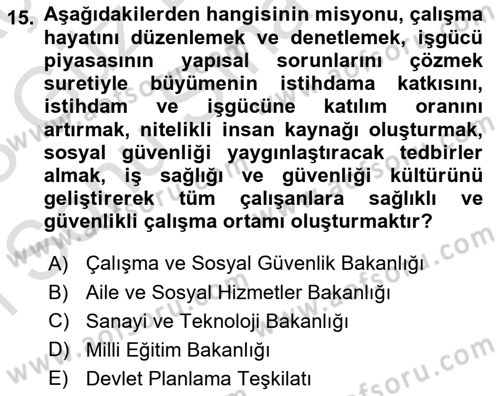 İstihdam ve İşsizlik Dersi 2022 - 2023 Yılı (Final) Dönem Sonu Sınav Soruları 15. Soru