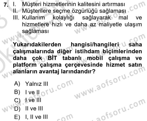 İstihdam ve İşsizlik Dersi 2022 - 2023 Yılı Yaz Okulu Sınav Soruları 7. Soru