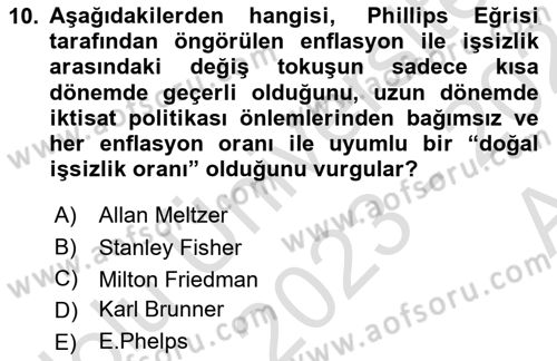 İstihdam ve İşsizlik Dersi 2023 - 2024 Yılı (Vize) Ara Sınav Soruları 10. Soru