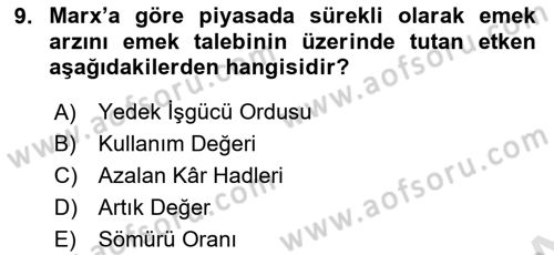 İstihdam ve İşsizlik Dersi 2023 - 2024 Yılı (Vize) Ara Sınav Soruları 9. Soru