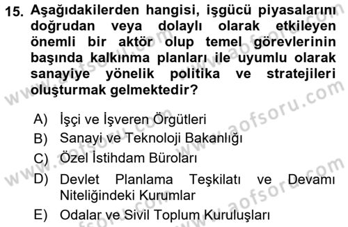 İstihdam ve İşsizlik Dersi 2023 - 2024 Yılı (Final) Dönem Sonu Sınav Soruları 15. Soru