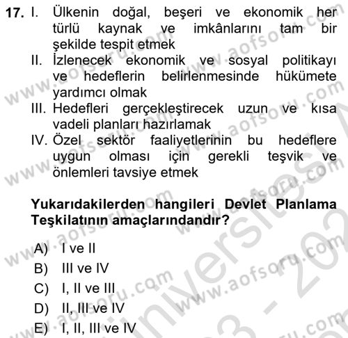 İstihdam ve İşsizlik Dersi 2023 - 2024 Yılı (Final) Dönem Sonu Sınav Soruları 17. Soru