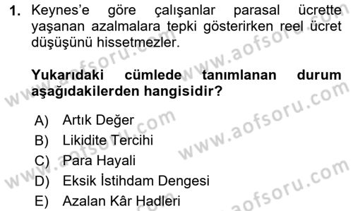 İstihdam ve İşsizlik Dersi 2023 - 2024 Yılı Yaz Okulu Sınav Soruları 1. Soru