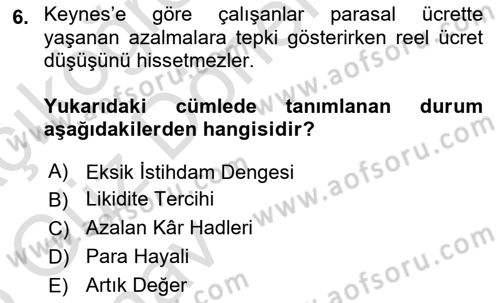 İstihdam ve İşsizlik Dersi 2024 - 2025 Yılı (Vize) Ara Sınav Soruları 6. Soru