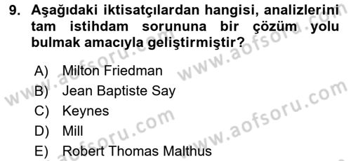 İstihdam ve İşsizlik Dersi 2024 - 2025 Yılı (Vize) Ara Sınav Soruları 9. Soru