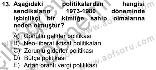 Sendikacılık Dersi 2012 - 2013 Yılı (Vize) Ara Sınav Soruları 13. Soru
