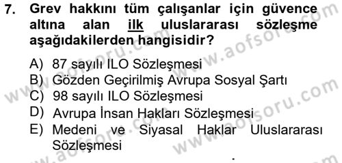 Sendikacılık Dersi 2012 - 2013 Yılı (Vize) Ara Sınav Soruları 7. Soru
