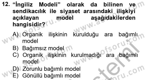 Sendikacılık Dersi 2012 - 2013 Yılı (Final) Dönem Sonu Sınav Soruları 12. Soru