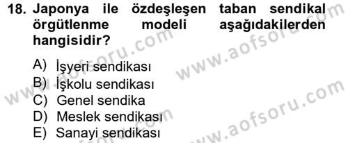 Sendikacılık Dersi 2012 - 2013 Yılı (Final) Dönem Sonu Sınav Soruları 18. Soru
