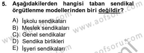 Sendikacılık Dersi 2012 - 2013 Yılı (Final) Dönem Sonu Sınav Soruları 5. Soru