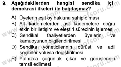 Sendikacılık Dersi 2012 - 2013 Yılı (Final) Dönem Sonu Sınav Soruları 9. Soru