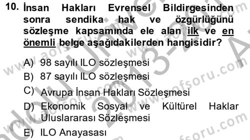 Sendikacılık Dersi 2013 - 2014 Yılı (Vize) Ara Sınav Soruları 10. Soru