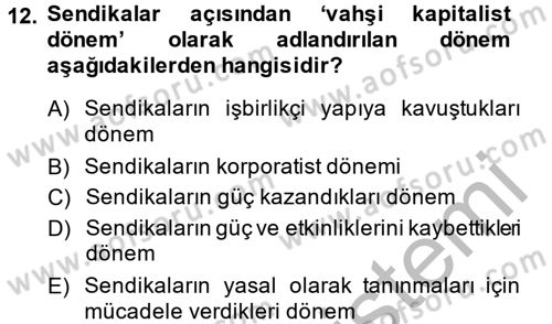 Sendikacılık Dersi 2013 - 2014 Yılı (Vize) Ara Sınav Soruları 12. Soru