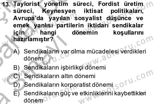 Sendikacılık Dersi 2013 - 2014 Yılı (Vize) Ara Sınav Soruları 13. Soru