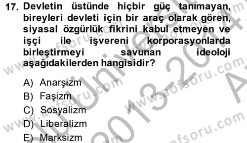 Sendikacılık Dersi 2013 - 2014 Yılı (Vize) Ara Sınav Soruları 17. Soru