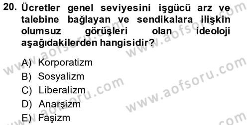 Sendikacılık Dersi 2013 - 2014 Yılı (Vize) Ara Sınav Soruları 20. Soru