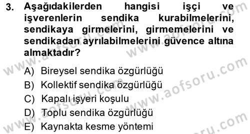 Sendikacılık Dersi 2013 - 2014 Yılı (Vize) Ara Sınav Soruları 3. Soru