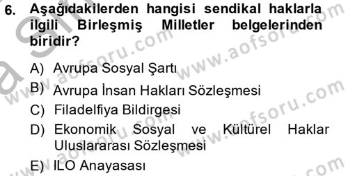 Sendikacılık Dersi 2013 - 2014 Yılı (Vize) Ara Sınav Soruları 6. Soru