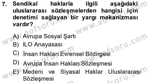 Sendikacılık Dersi 2013 - 2014 Yılı (Vize) Ara Sınav Soruları 7. Soru