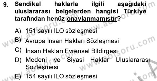 Sendikacılık Dersi 2013 - 2014 Yılı (Vize) Ara Sınav Soruları 9. Soru