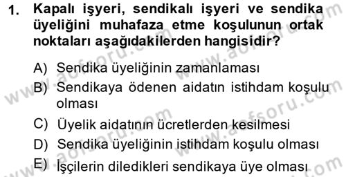Sendikacılık Dersi 2013 - 2014 Yılı (Final) Dönem Sonu Sınav Soruları 1. Soru
