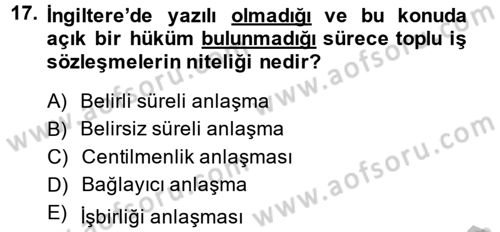 Sendikacılık Dersi 2013 - 2014 Yılı (Final) Dönem Sonu Sınav Soruları 17. Soru