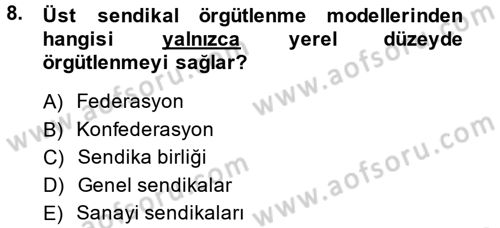 Sendikacılık Dersi 2013 - 2014 Yılı (Final) Dönem Sonu Sınav Soruları 8. Soru