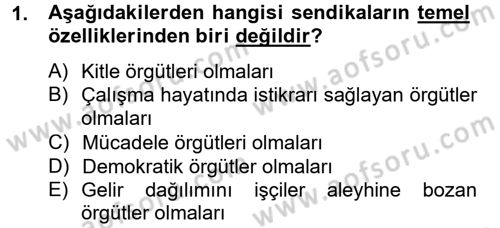 Sendikacılık Dersi 2013 - 2014 Yılı Tek Ders Sınav Soruları 1. Soru