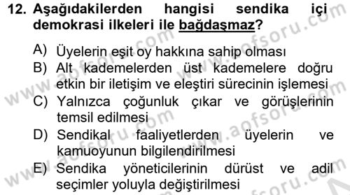 Sendikacılık Dersi 2013 - 2014 Yılı Tek Ders Sınav Soruları 12. Soru