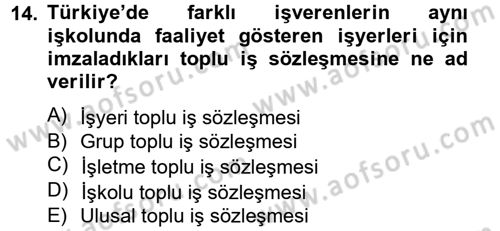 Sendikacılık Dersi 2013 - 2014 Yılı Tek Ders Sınav Soruları 14. Soru